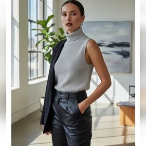 NWT Apt 9 Womens Sleeveless Turtle Neck Ribbed Knit Sweater Gray/Silver
